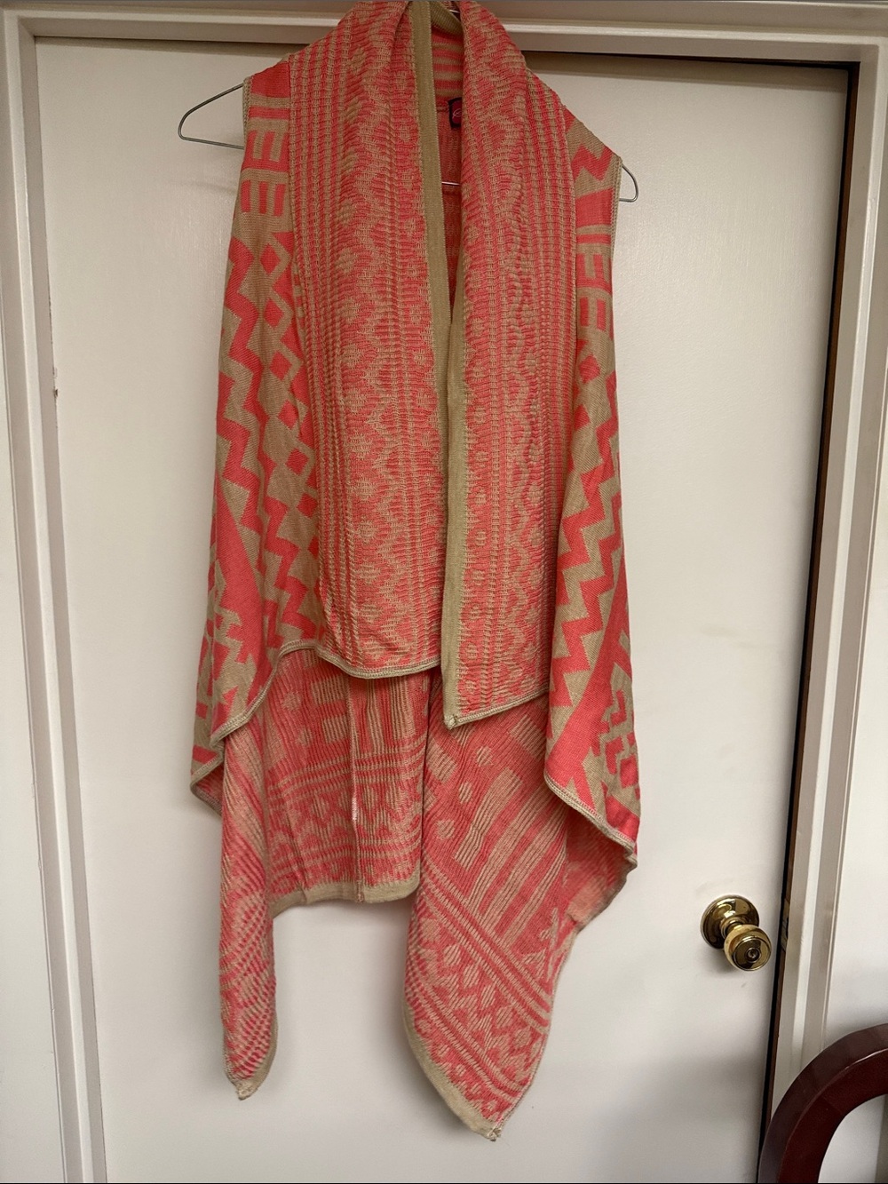 Say What? Coral and Cream Patterned Open Front Cardigan